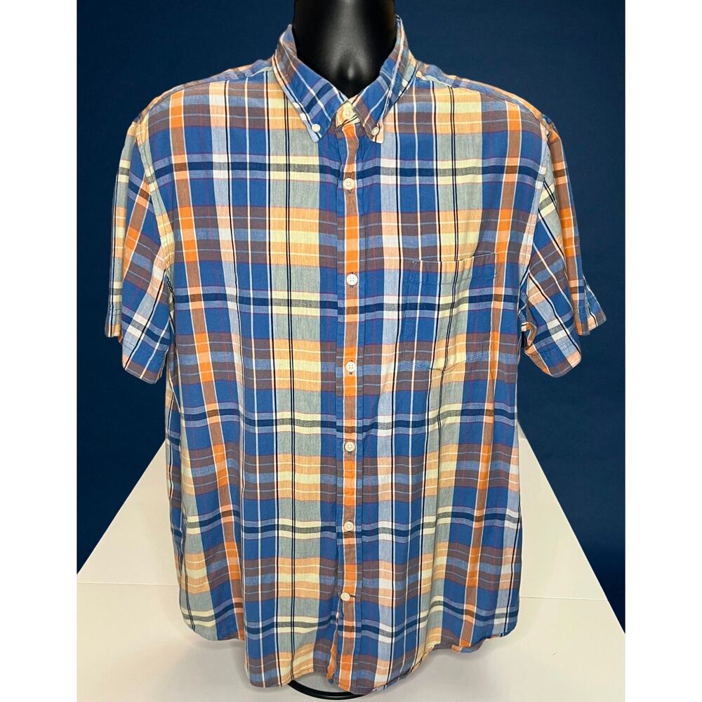 St. John’s Bay Men’s Large Plaid Cotton Shirt Classic Fit Short Sleeve Summer